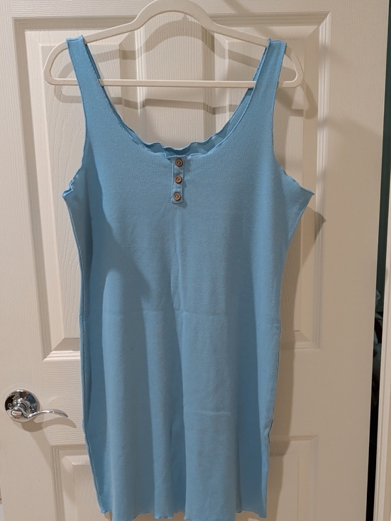 Dresses & Skirts - Light Blue Ribbed Tank Dress with Button Detail